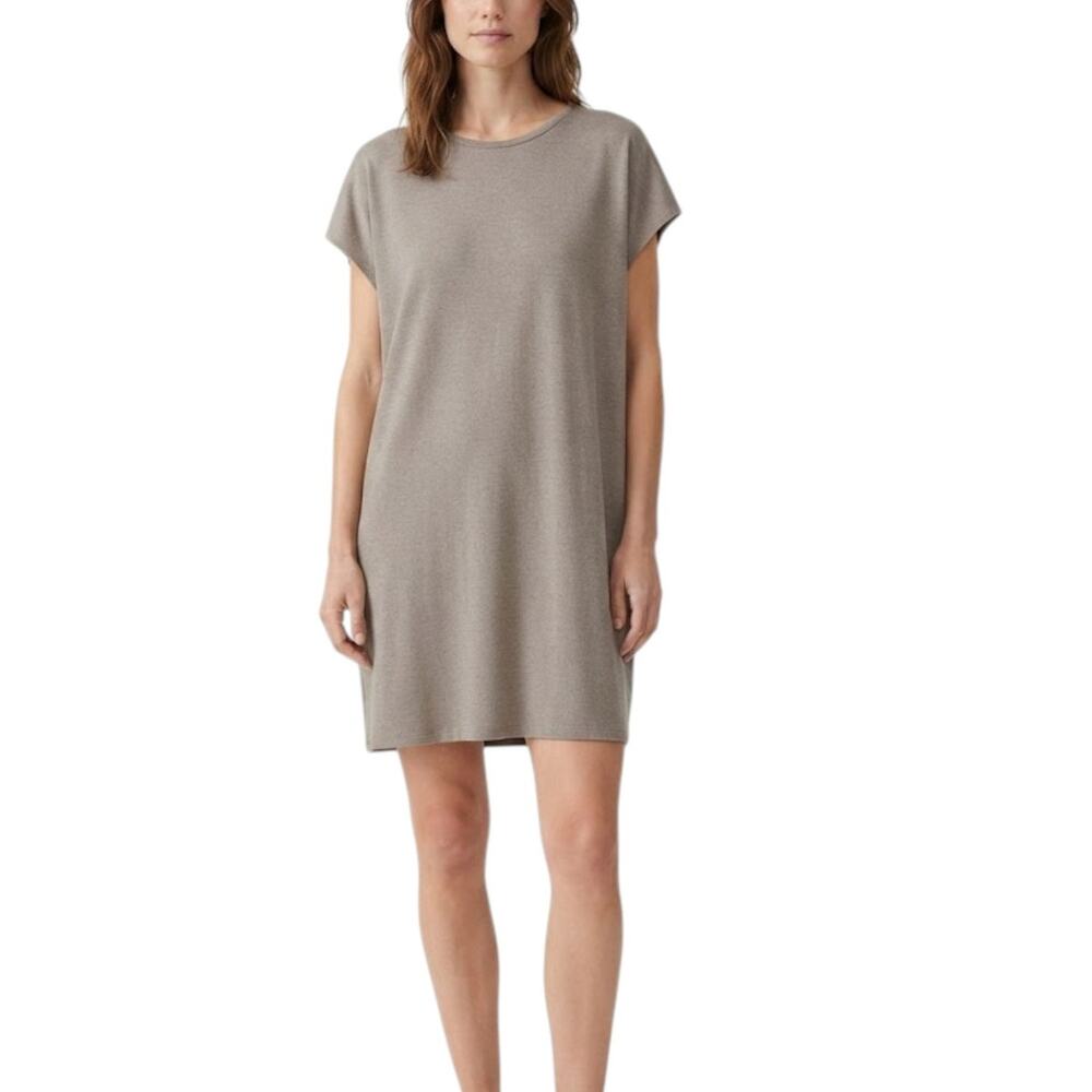 Eileen Fisher Tunic Dress Women's S Tarragon Tencel Crew Neck Shift Casual Chic